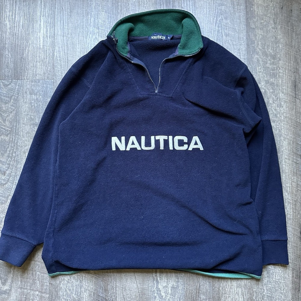 Nautica Sweatshirt Quarter Zip Y2K Vintage Sailing Navy BLUE Mens Sz XL EUC